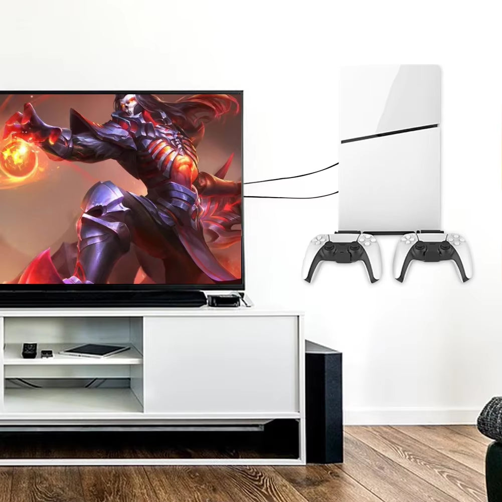 Wall Mount Bracket Display Stand Base with Controller Holder Wall Hanging Stand for PS5 Slim Digital Edition and Disc Edition