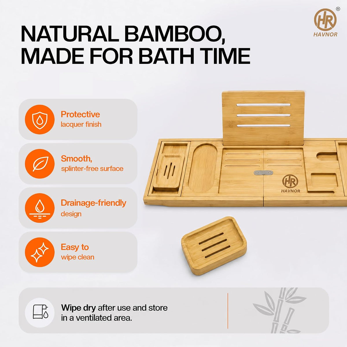 Bath Caddy Tray - Bamboo Bathtub Tray Expandable 28.5 to 41.5 Inches - Bath Trays for across the Bath, Wooden over Bath Shelf, Adjustable Bath Board Rack with Book, Tablet and Wine Glass Holder