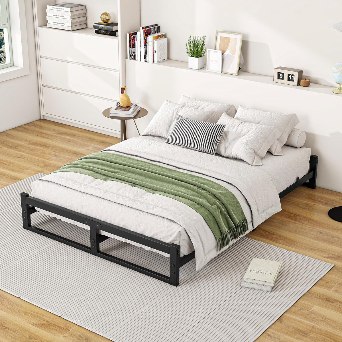 Double Bed Frame,4Ft6 Floor Bed Frame Double Bed Base,Black