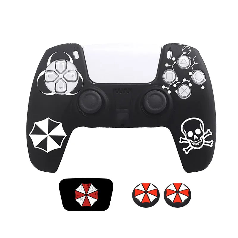 Spider Theme Soft Silicone Protective Case for PS5 Game Controller Cover Skin Gamepad Touchpad Stickers Thumb Stick Grip Cap Kit