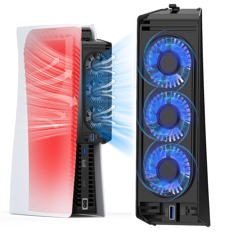 Cooling Fan for PS5 Cooler Fan for PS5 Accessories with LED Light and 3.0 USB Ports Fan Cooling Fan Compatible with PS5 Host Digital Version or CD Version,Not for Ps5 Slim/Ps5 Pro