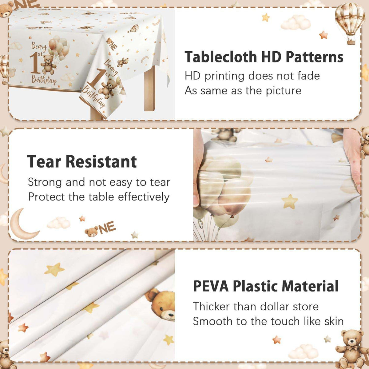 Beary First Birthday Table Cloth, 137X274Cm, 2 Pack