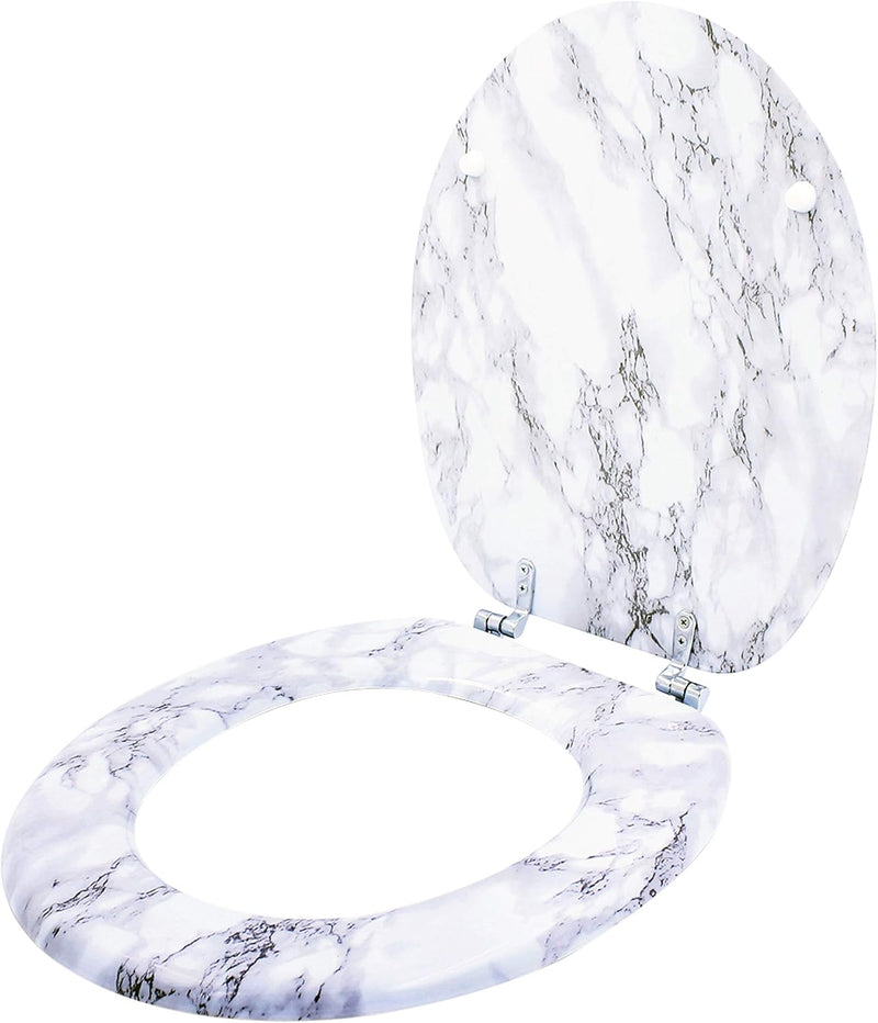 Marble Effect Toilet Seat, 43 X 37.5Cm, Chrome Plated Hinges