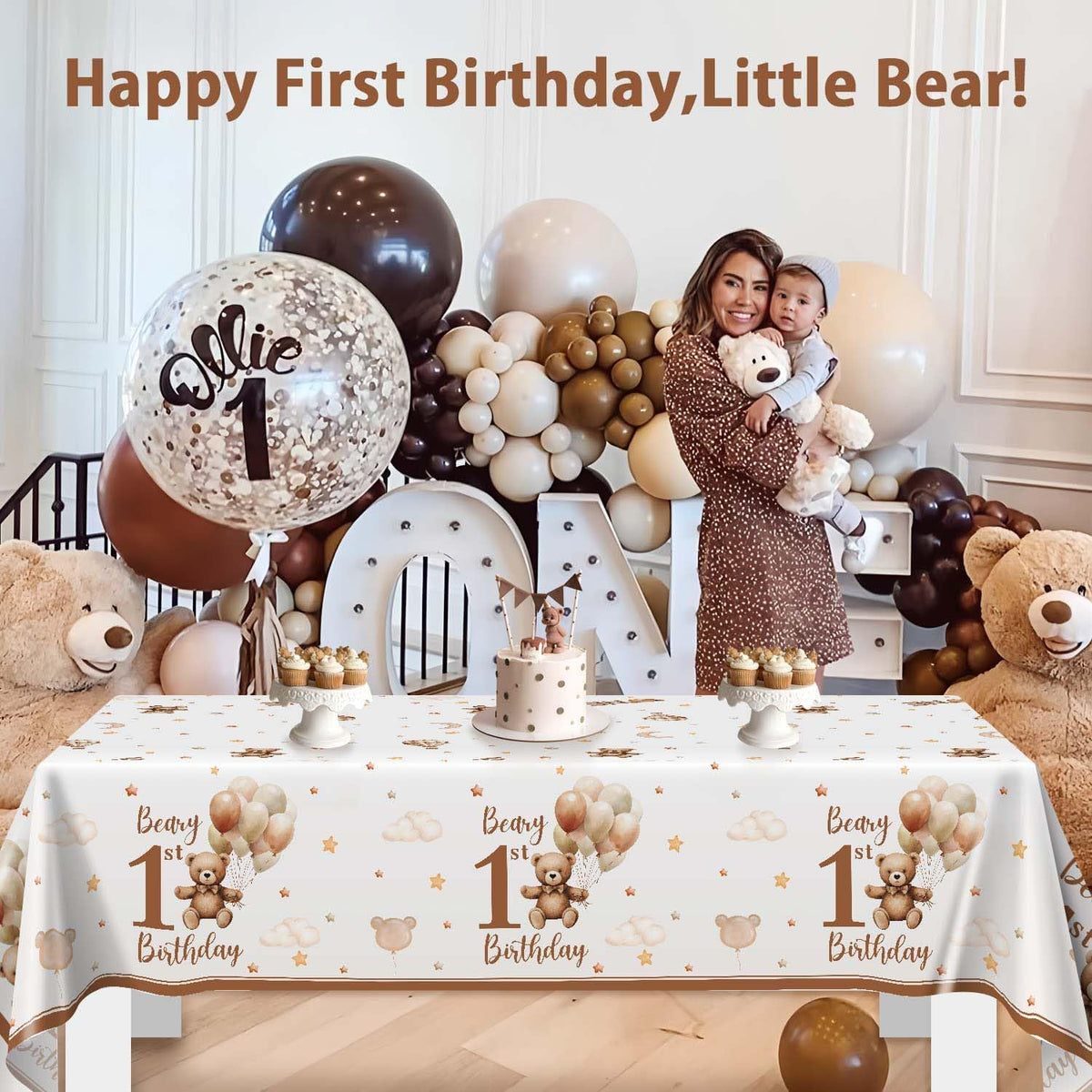 Beary First Birthday Table Cloth, 137X274Cm, 2 Pack
