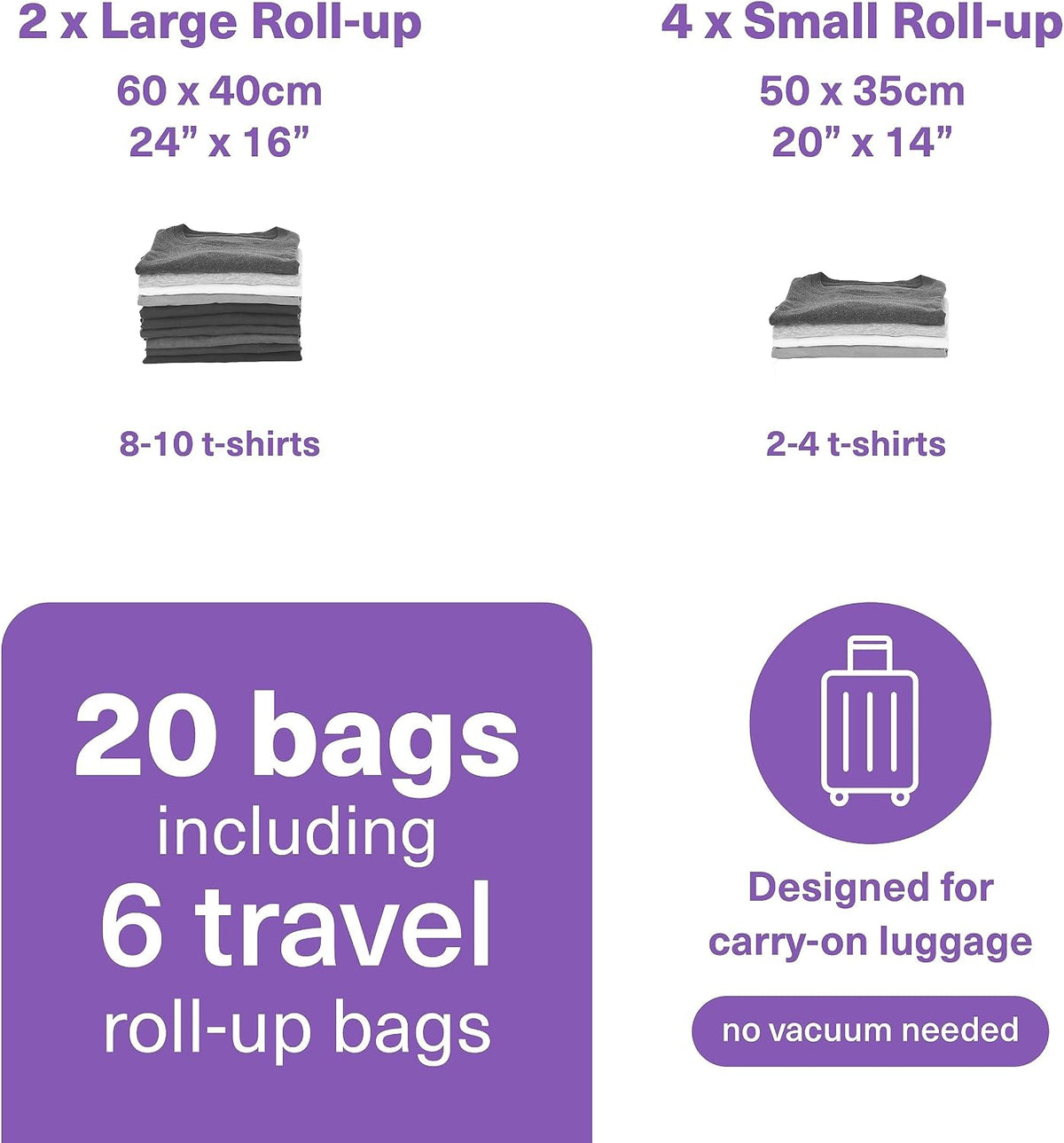 20 Pack Vacuum Storage Bags for Clothes & Travel, 7 Sizes