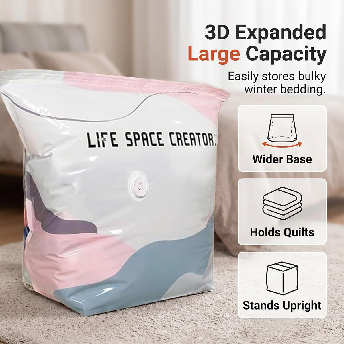 No Pump Vacuum Storage Bags for Clothes & Bedding, 5 Pack L-100X80X38Cm