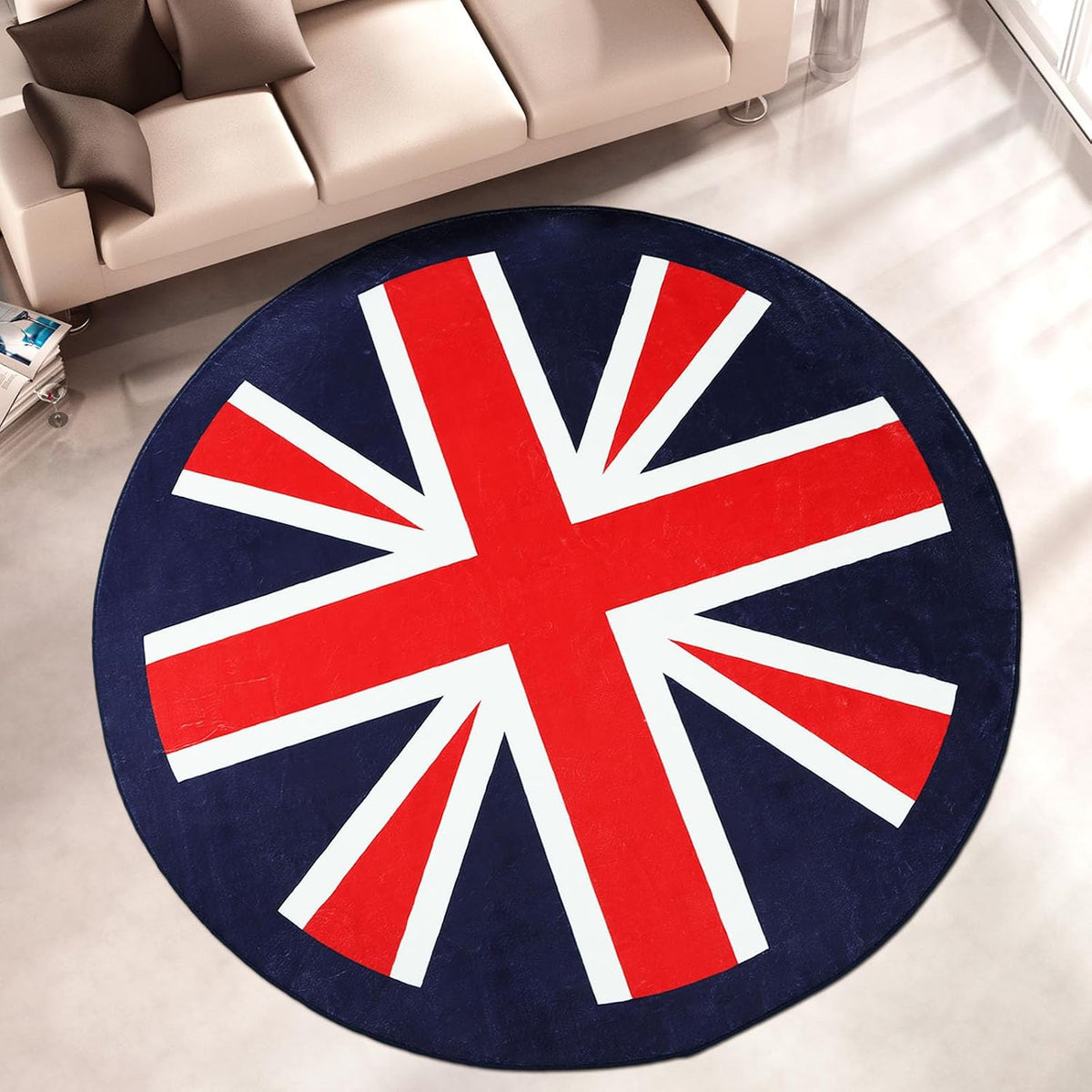 round Rugs for Living Room Large - 120Cm Union Jack Pattern Bedroom Rug Non Slip 401-01120