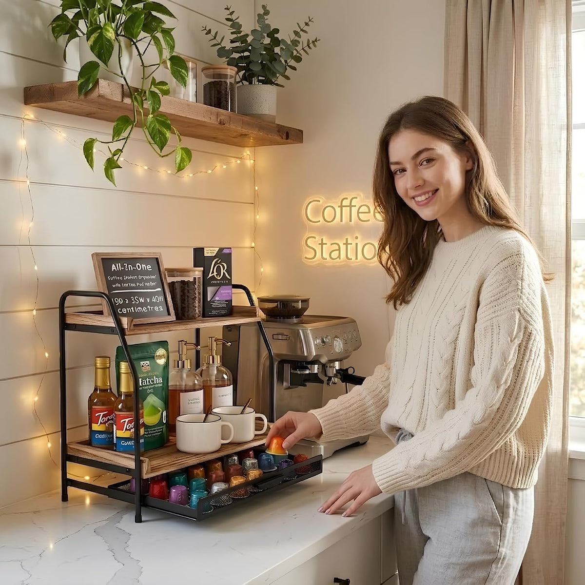 Coffee Station Organizer and Coffee Pod Holder Kitchen Countertop Organizer