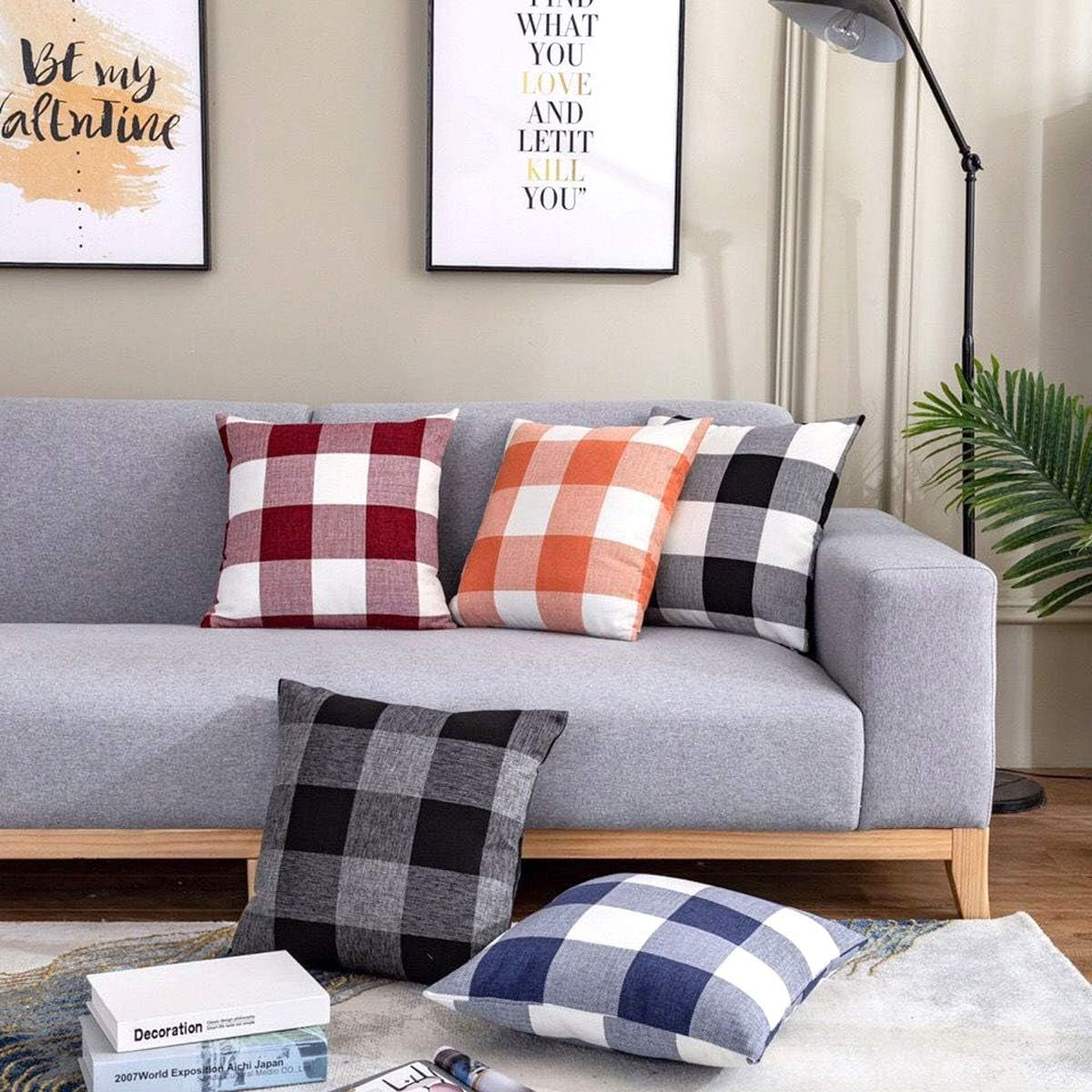 Buffalo Check Cushion Covers 55Cm X 55Cm Set of 2 Linen Decorative Square Tartan Throw Pillow Case for Sofa Couch Bed Home Decor Car 22X22 Inches (Burgundy & Black)