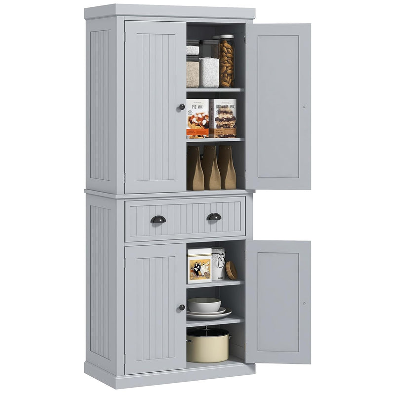 183Cm Tall Kitchen Cupboard with Drawer, 4 Doors, Grey