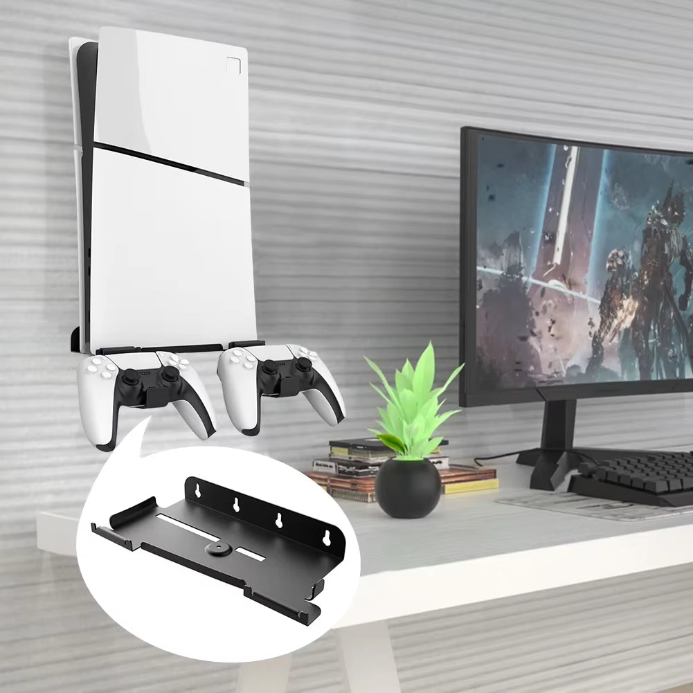 Wall Mount Bracket Display Stand Base with Controller Holder Wall Hanging Stand for PS5 Slim Digital Edition and Disc Edition
