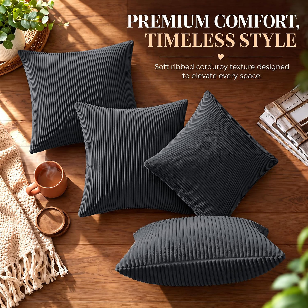 Grey Cushions with Covers Included 45 X 45 Cm Pack of 4 (4-Cushion Covers, 4-Inserts) with Invisible Zipper Pattern Cushion for Home Décor, Bedroom & Sofa (18X18 Inchs)