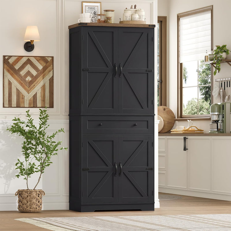 180Cm Tall Pantry Cupboard with a Large Drawer, 4 Wooden Barn Doors