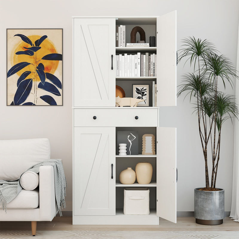 183Cm Tall Kitchen Pantry with 4 Barn Doors and 3 Adjustable Shelves