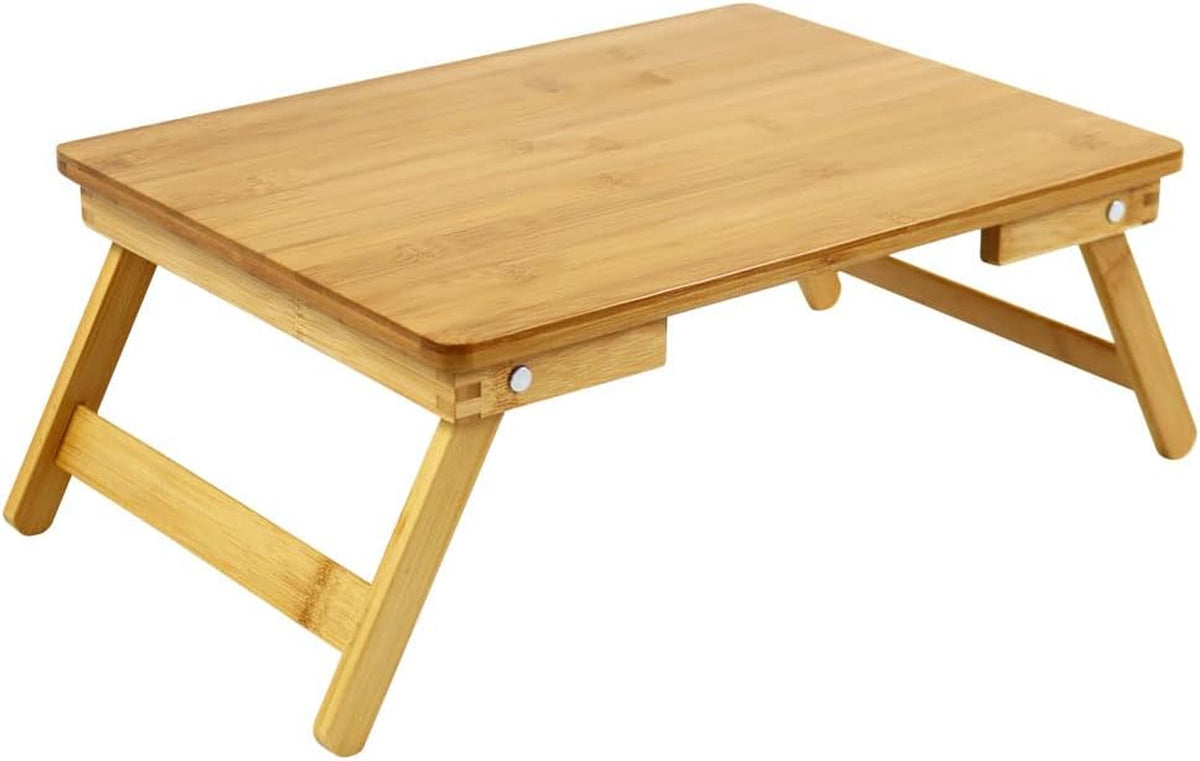 Bamboo Laptop Bed Table Lap Desk for Bed Breakfast Bed Tray with Folding Legs Portable Bed Table for Computer Snack Writing Studio (Natural)