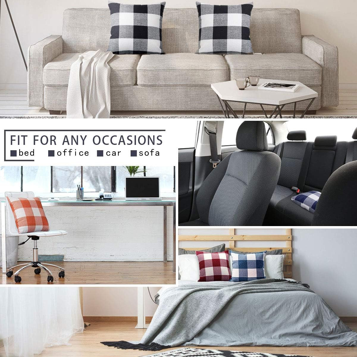 Buffalo Check Cushion Covers 30 X 50 Set of 2 Linen Decorative Rectangular Tartan Throw Lumbar Pillow Case for Sofa Couch Bed Home Decor Car 12X20 Inches (Burgundy & Black)