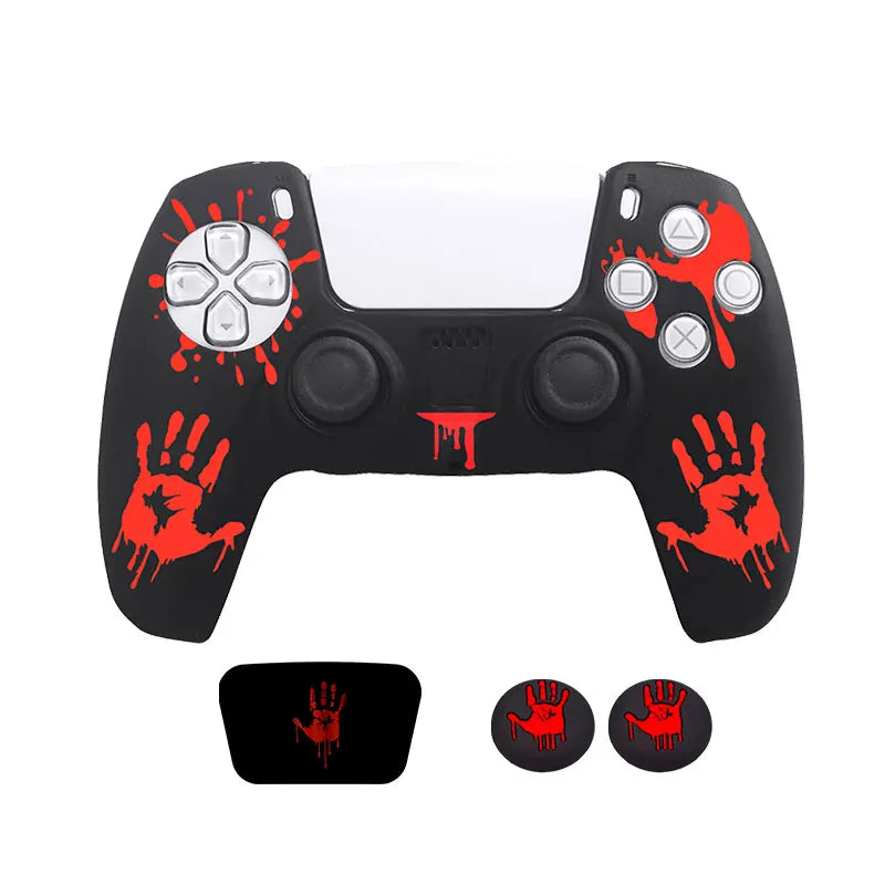 Spider Theme Soft Silicone Protective Case for PS5 Game Controller Cover Skin Gamepad Touchpad Stickers Thumb Stick Grip Cap Kit