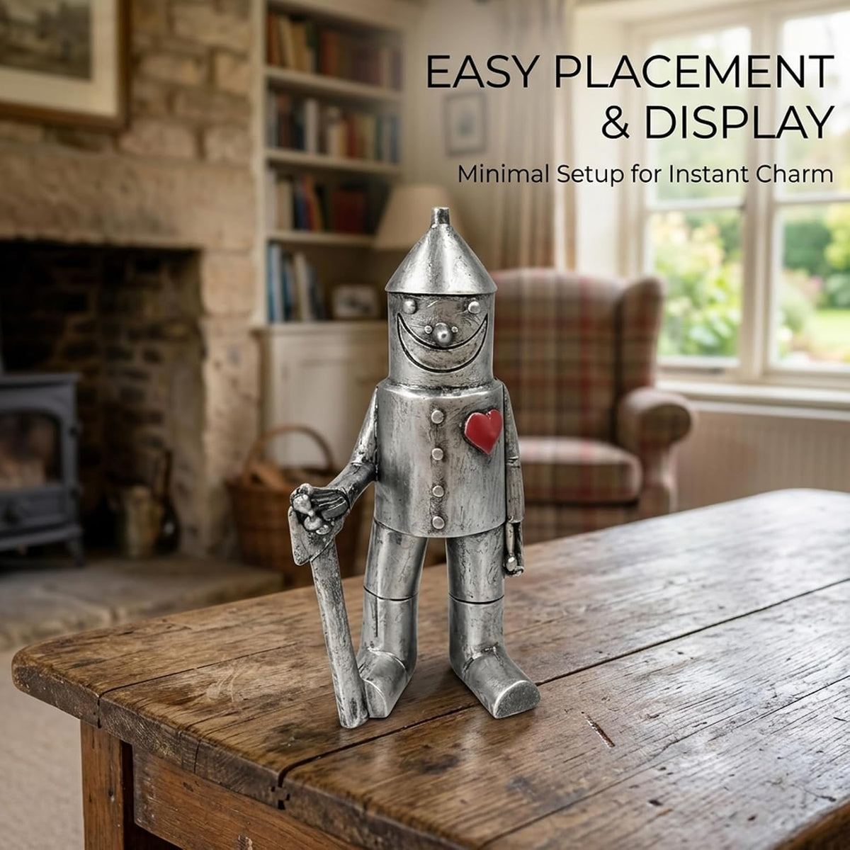 Tin Man Garden Ornament, Heart Soldier Statue for 10 Year Wedding, Metal Garden Sculpture for Outdoor Decor, Rustic Patio Focal Point, Collectible Garden Art Piece