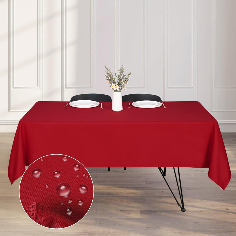 Wipe Clean Table Cloth - 54X110Inch (137X280Cm) Waterproof Rectangle Tablecloth, Polyester Outdoor Table Cloth for 10 to 12 Seater Dining Table Cover for Kitchen.(Red)