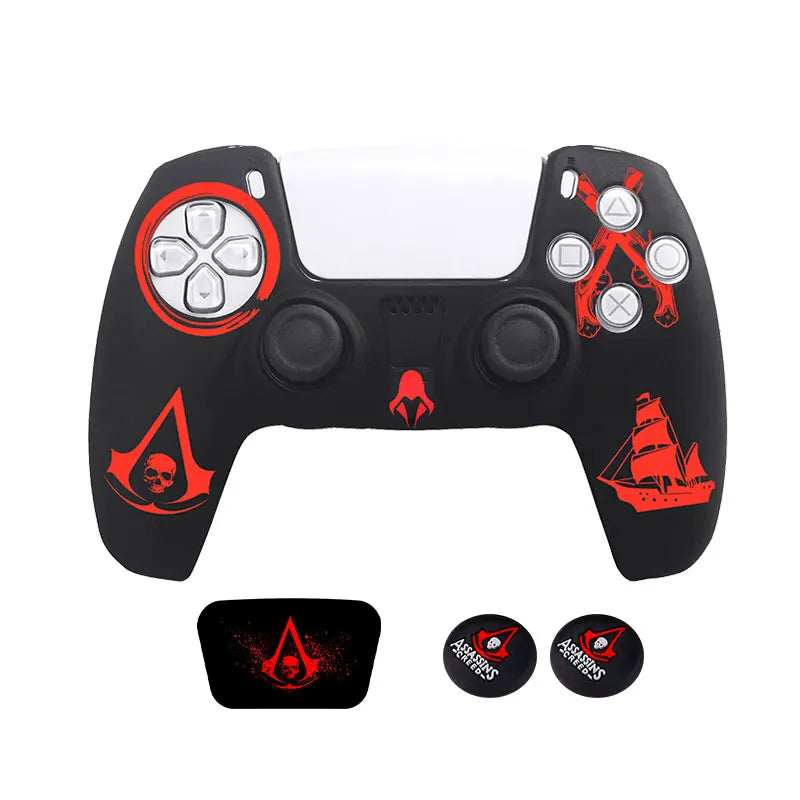 Spider Theme Soft Silicone Protective Case for PS5 Game Controller Cover Skin Gamepad Touchpad Stickers Thumb Stick Grip Cap Kit