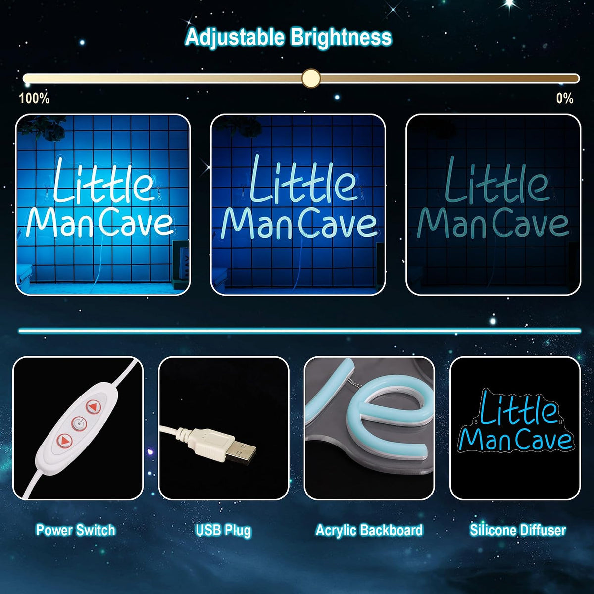Little Man Cave Neon Sign, Neon Lights for Bedroom Gamer Room Wall Decor, Gift Ideas for Teen Boys Nephew Son Grandson