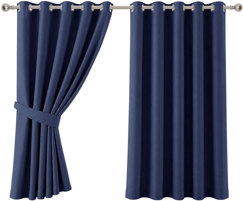 Eyelet Blackout Bedroom Curtains, Navy 66" X 54" 1 Pair