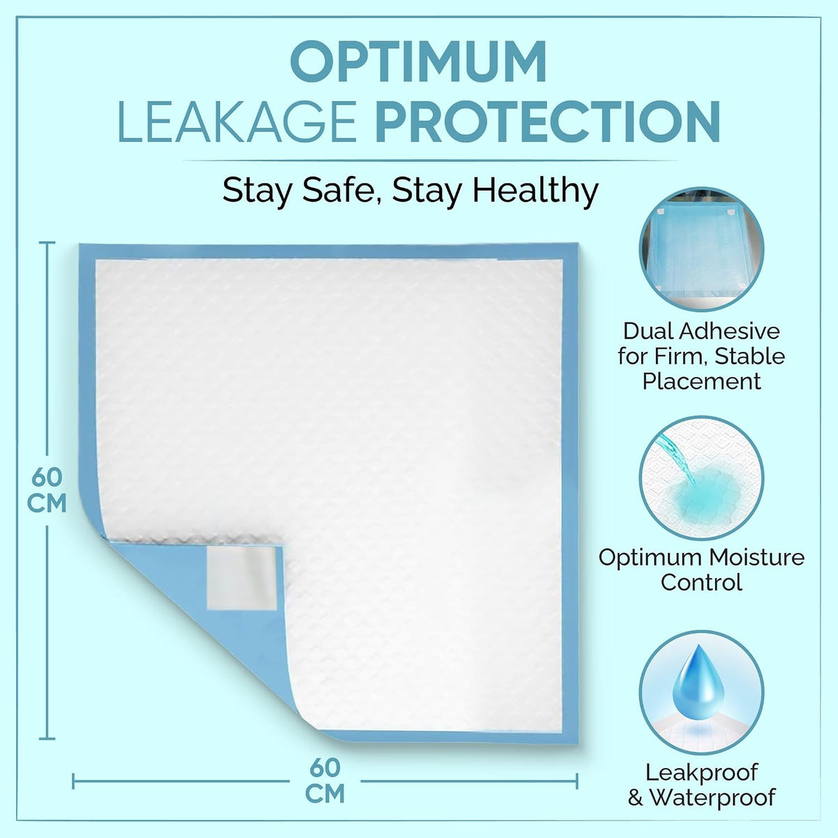 50 X Disposable Incontinence Bed Pads, 60X60Cm, Bed Protectors