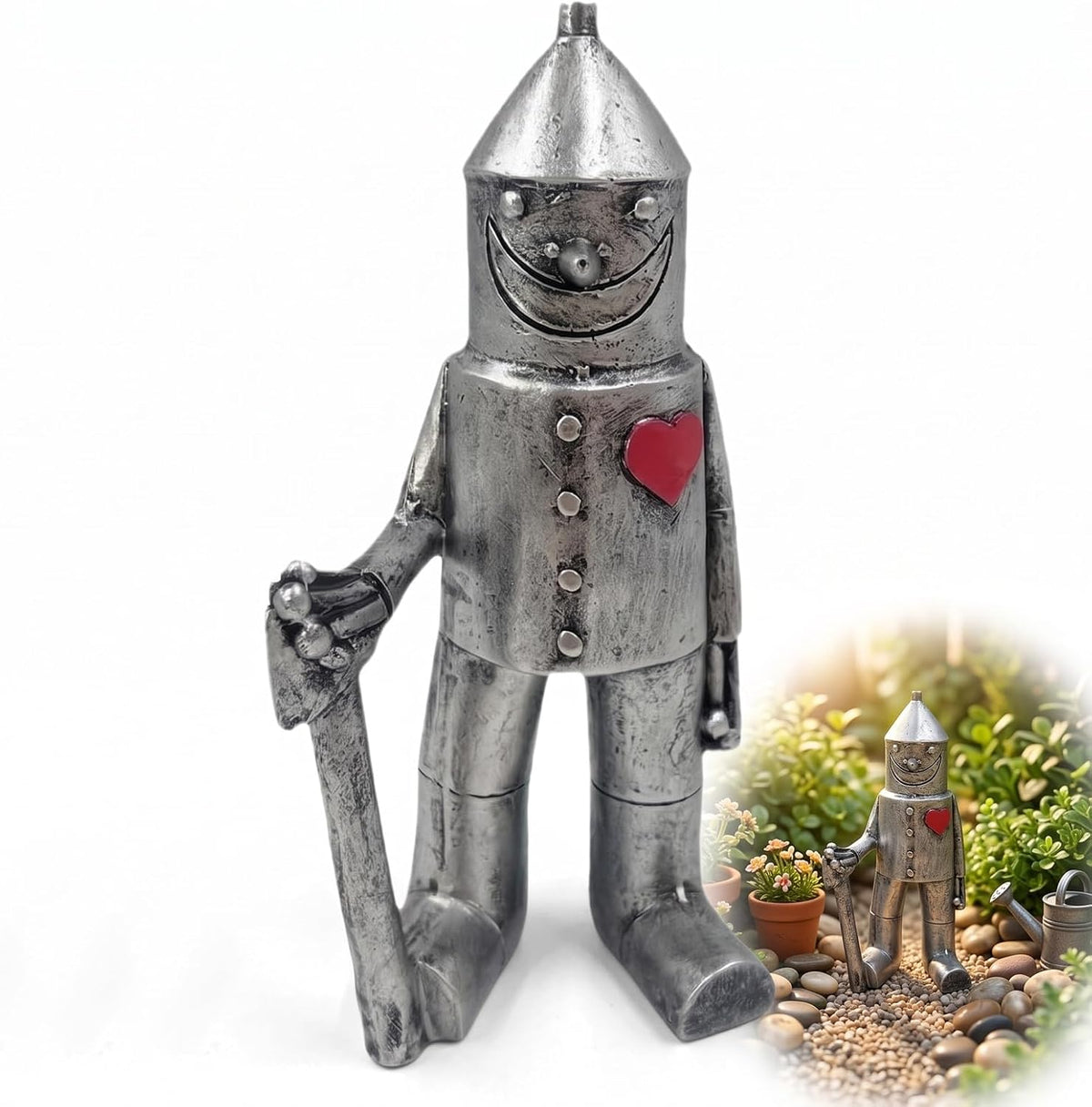 Tin Man Garden Ornament, Resin Outdoor Statue for Garden
