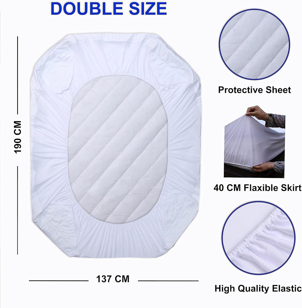 Quilted Waterproof Mattress Protector Double with Extra Deep Fitted Sheet Protects against anti Allergy Perfect Breathable Mattress Bed Protectors & Toppers Pad Cover (137 X 190 + 40Cm)
