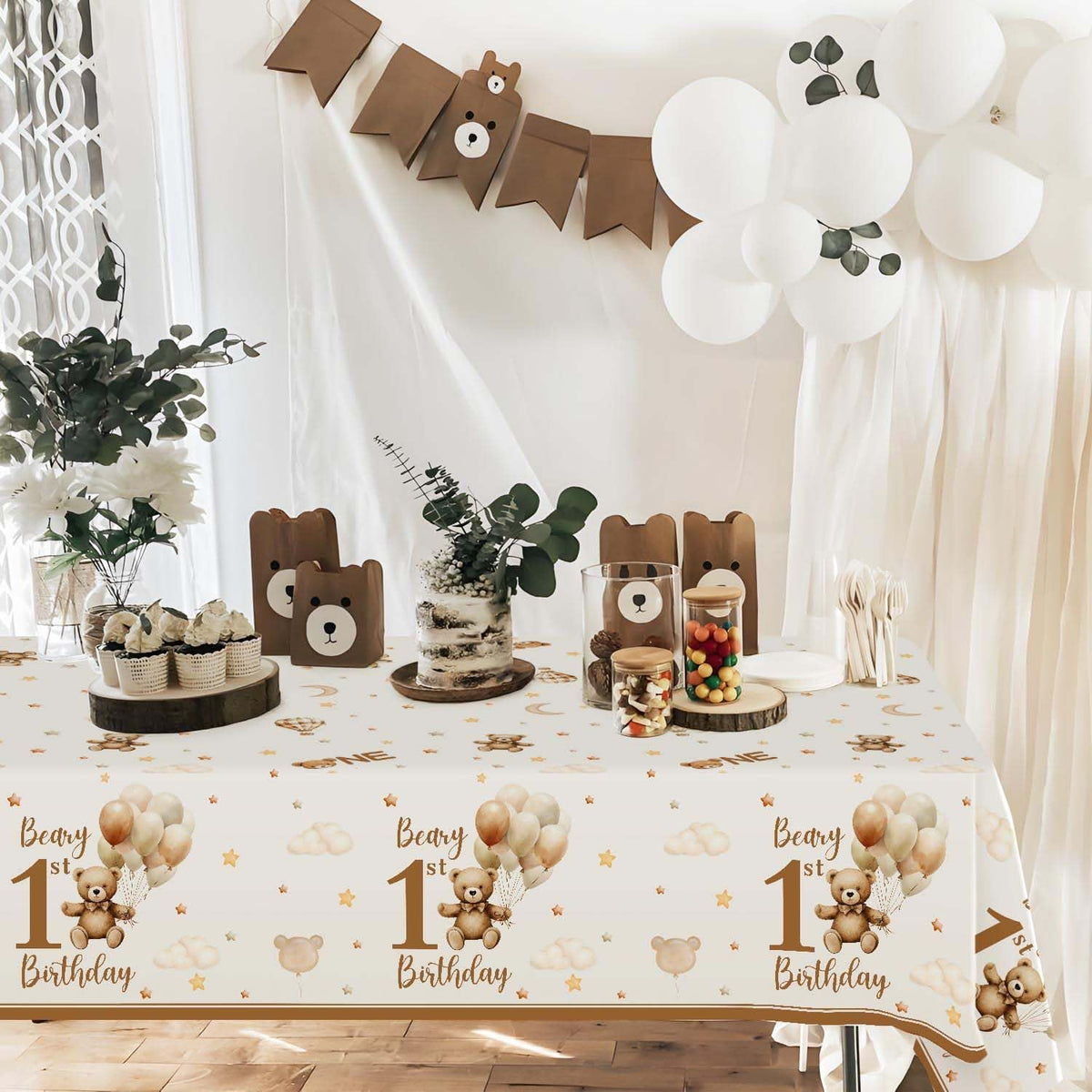 Beary First Birthday Table Cloth, 137X274Cm, 2 Pack