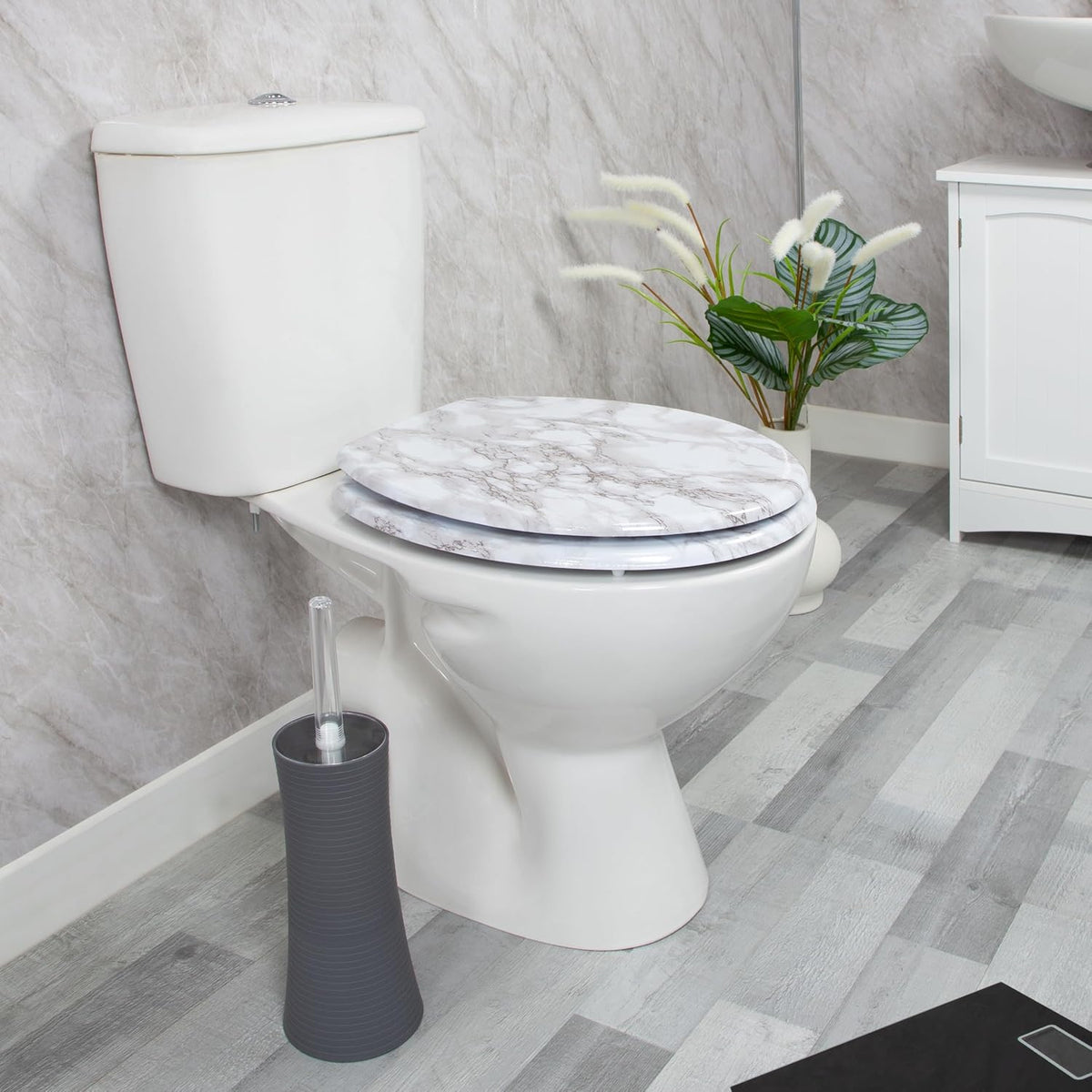 Marble Effect Toilet Seat, 43 X 37.5Cm, Chrome Plated Hinges