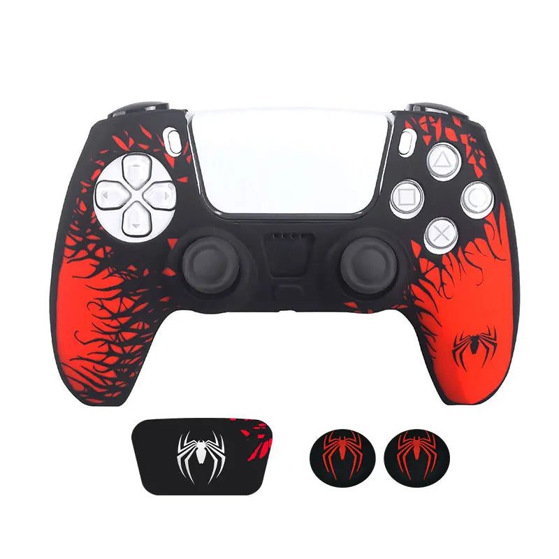 Spider Theme Soft Silicone Protective Case for PS5 Game Controller Cover Skin Gamepad Touchpad Stickers Thumb Stick Grip Cap Kit