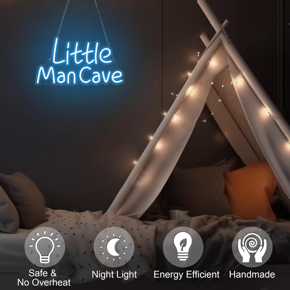 Little Man Cave Neon Sign, Neon Lights for Bedroom Gamer Room Wall Decor, Gift Ideas for Teen Boys Nephew Son Grandson