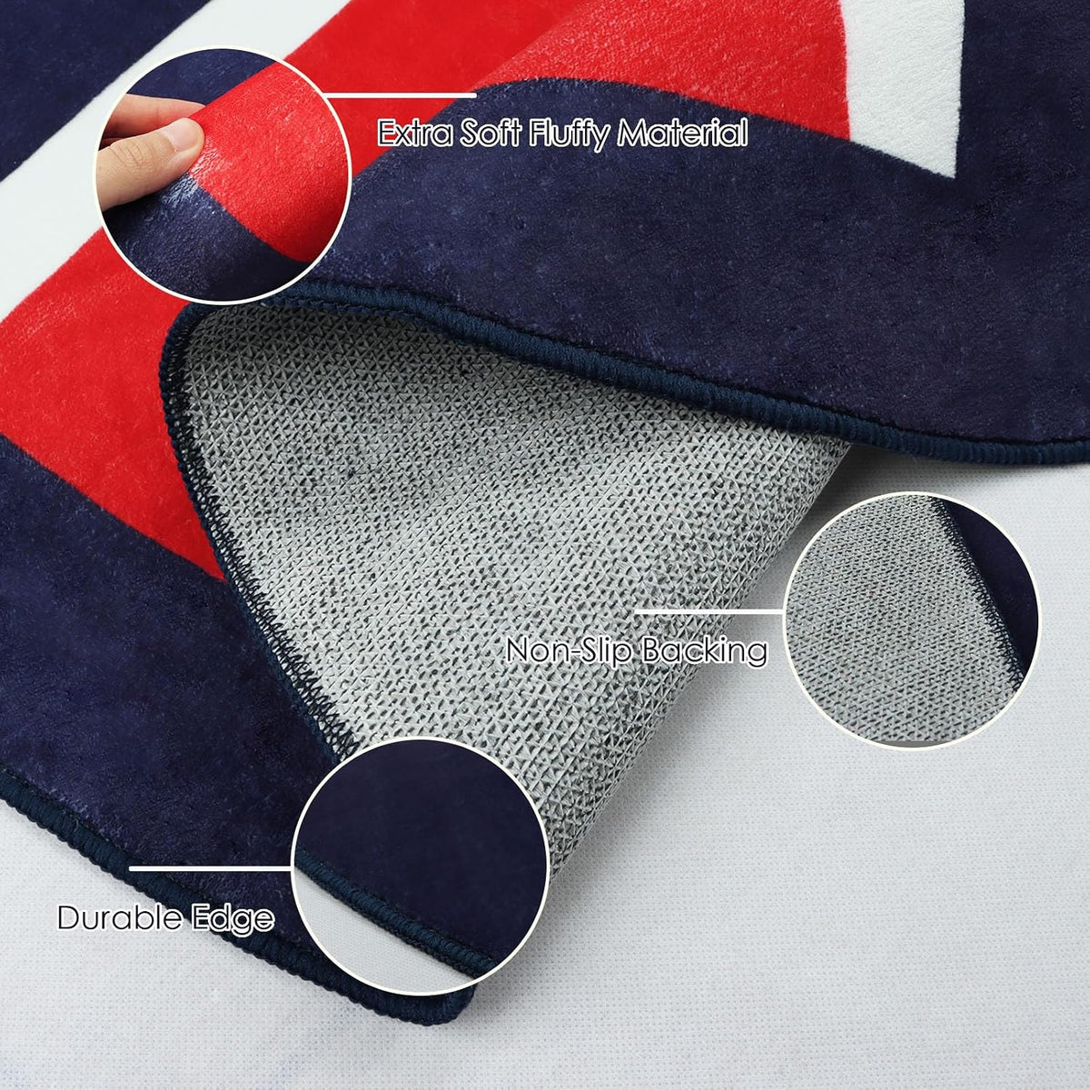 round Rugs for Living Room Large - 120Cm Union Jack Pattern Bedroom Rug Non Slip 401-01120
