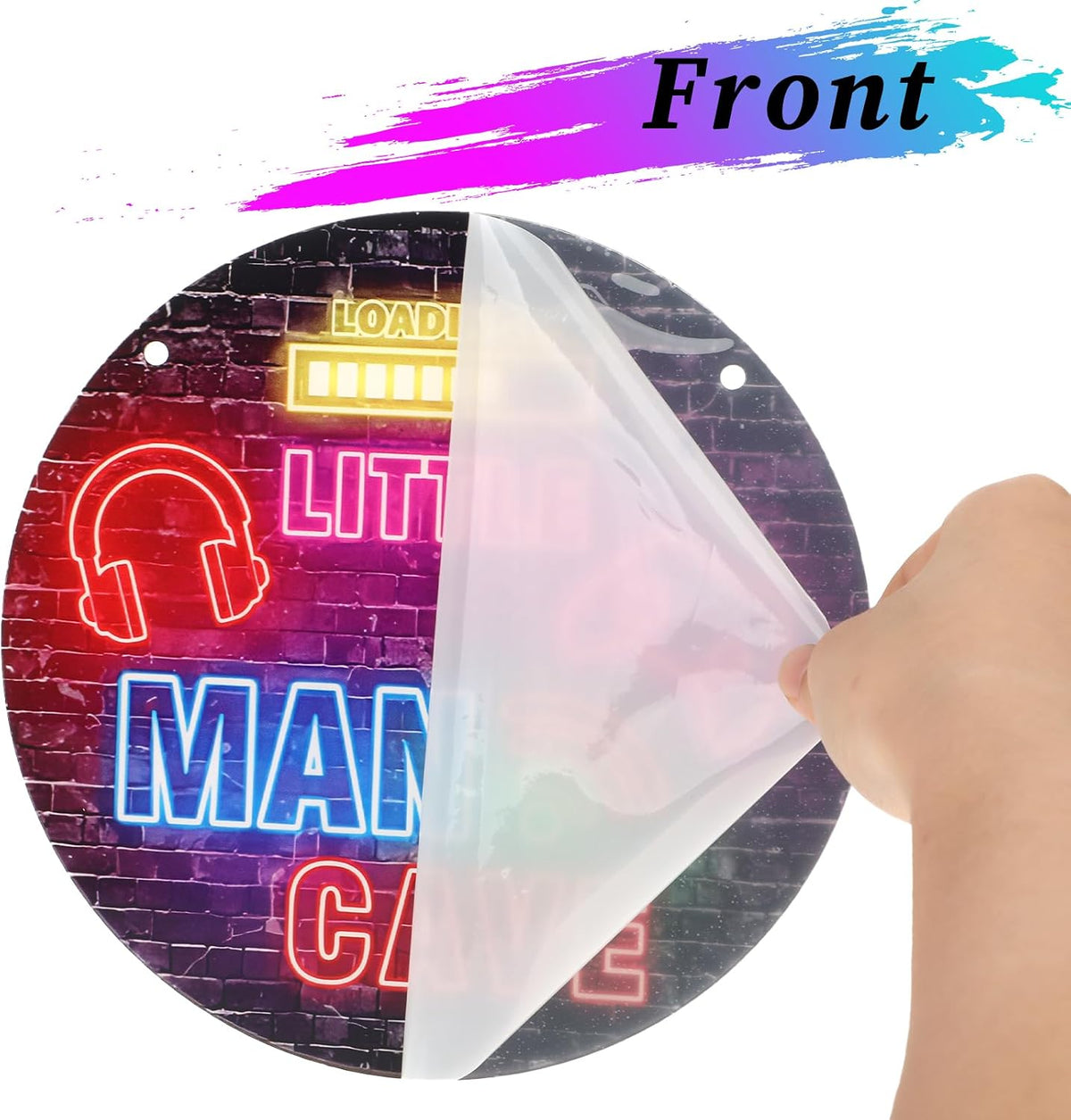 Neon Little Man Cave Sign Gaming Wooden Door Sign Video Game Hanging Wall Art Decor Christmas Birthday Gift for Son Kid for Bedroom Playroom Living Boy Room Decorations