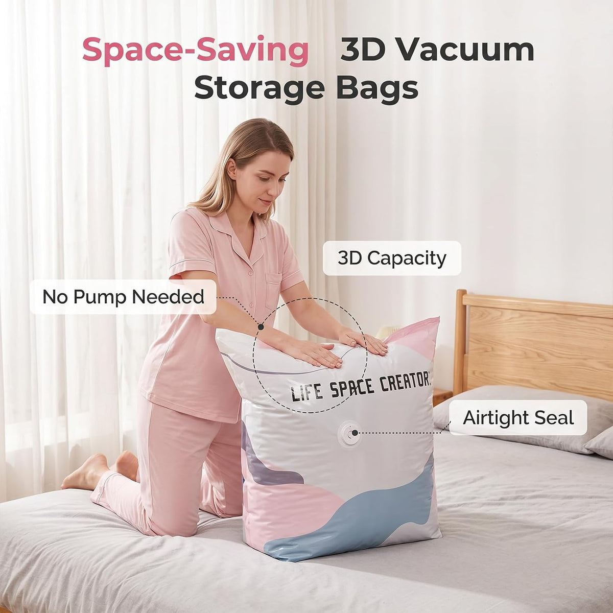No Pump Vacuum Storage Bags for Clothes & Bedding, 5 Pack L-100X80X38Cm