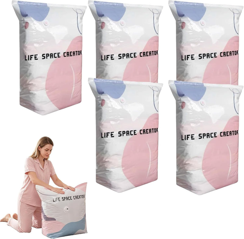 No Pump Vacuum Storage Bags for Clothes & Bedding, 5 Pack L-100X80X38Cm
