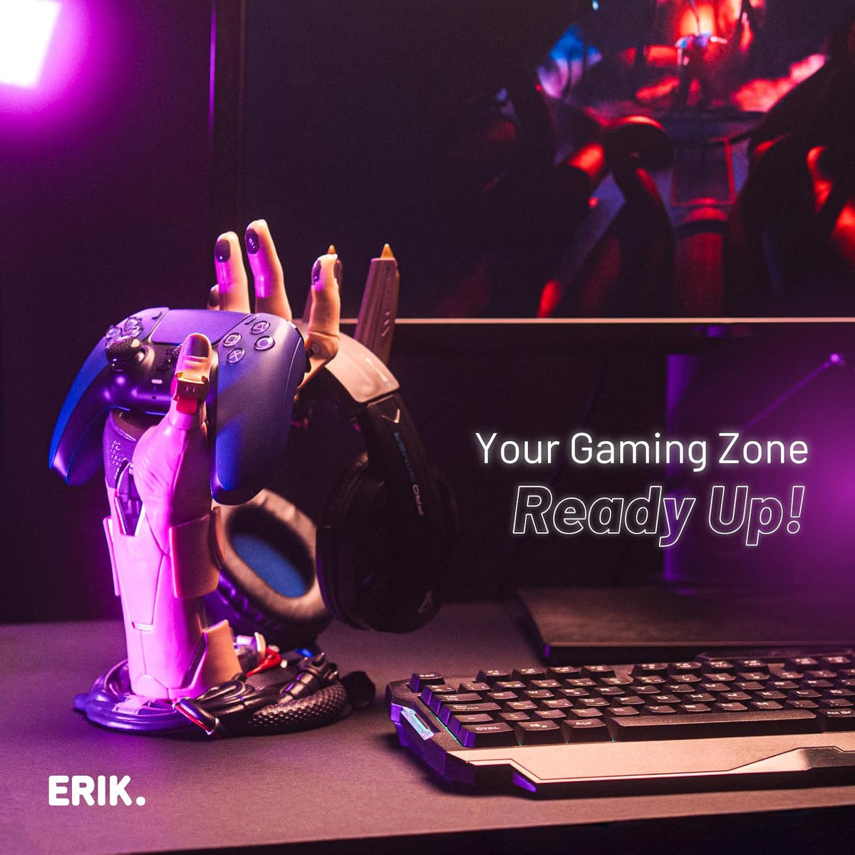 Gaming Controller Holder & Headphone Stand - Cyberpunk
