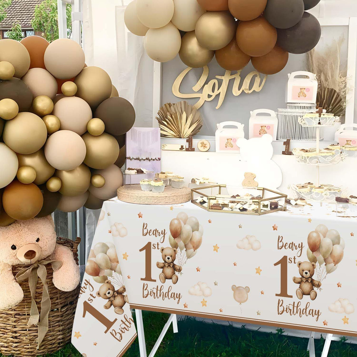 Beary First Birthday Table Cloth, 137X274Cm, 2 Pack
