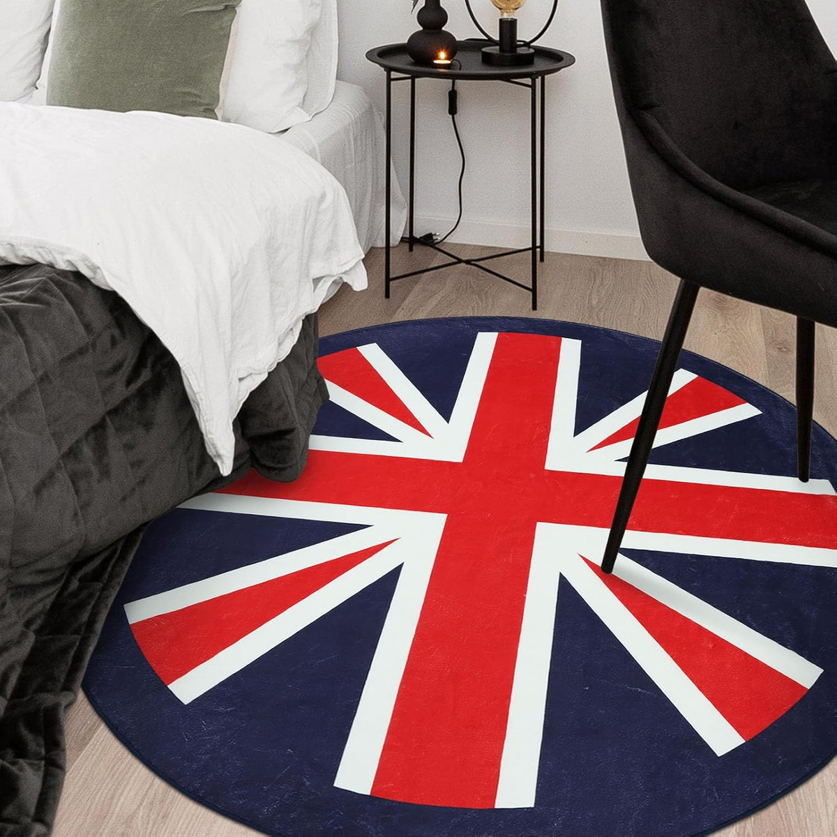 round Rugs for Living Room Large - 120Cm Union Jack Pattern Bedroom Rug Non Slip 401-01120