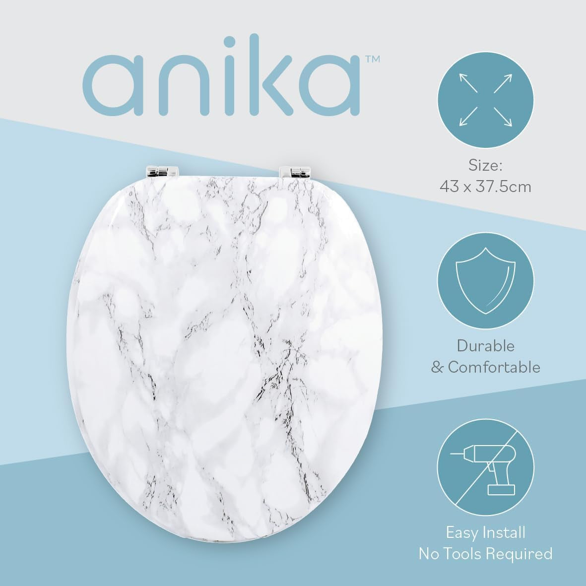 Marble Effect Toilet Seat, 43 X 37.5Cm, Chrome Plated Hinges