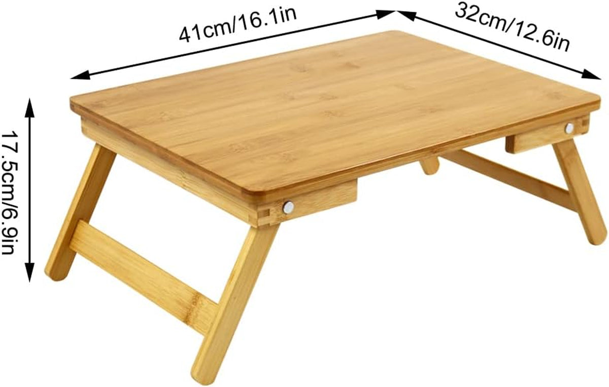 Bamboo Laptop Bed Table Lap Desk for Bed Breakfast Bed Tray with Folding Legs Portable Bed Table for Computer Snack Writing Studio (Natural)