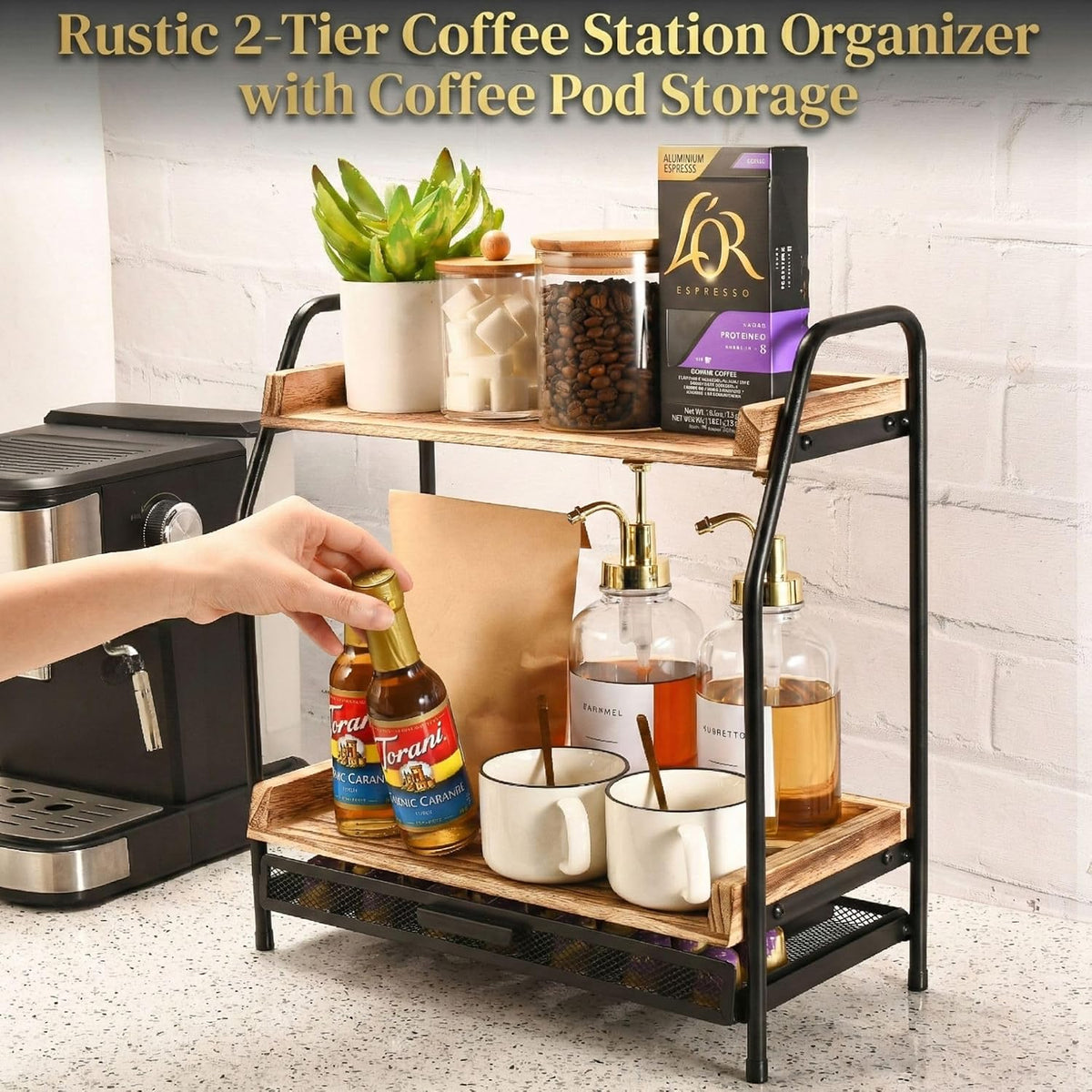Coffee Station Organizer and Coffee Pod Holder Kitchen Countertop Organizer