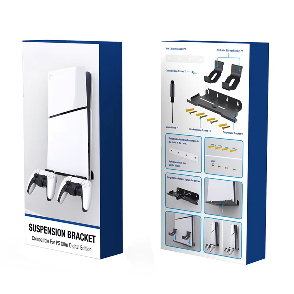 Wall Mount Bracket Display Stand Base with Controller Holder Wall Hanging Stand for PS5 Slim Digital Edition and Disc Edition