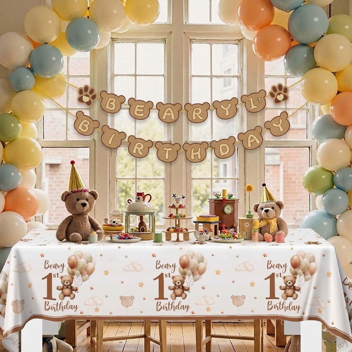 Beary First Birthday Table Cloth, 137X274Cm, 2 Pack