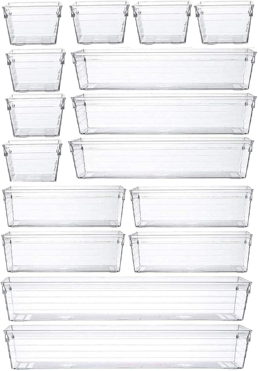 16 Pcs Clear Plastic Drawer Organiser Trays Desk Versatile Kitchen Drawer Organiser Bins Tray for Makeup Bedroom Office