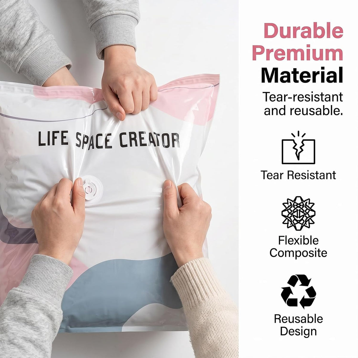 No Pump Vacuum Storage Bags for Clothes & Bedding, 5 Pack L-100X80X38Cm