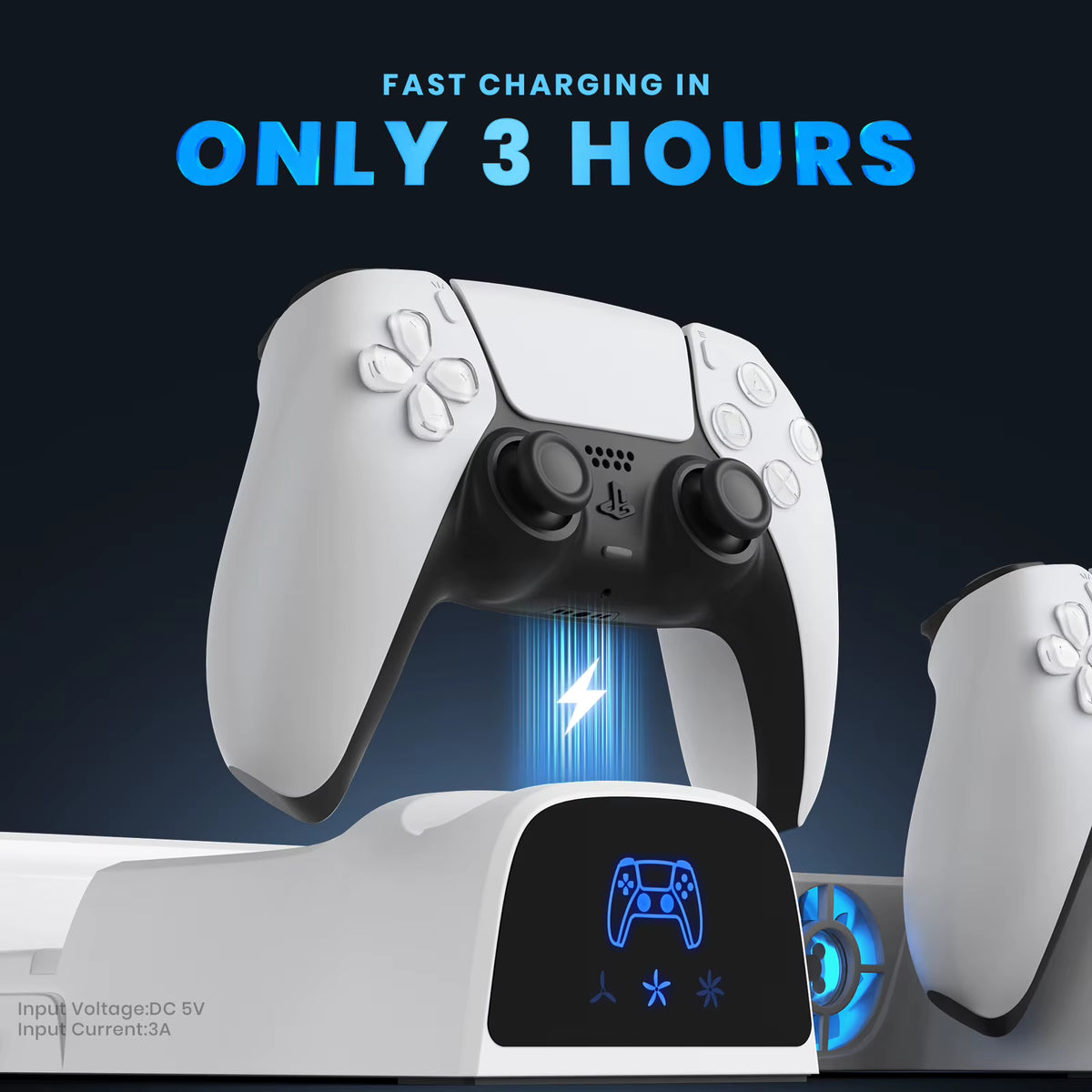 For PS5/PS5 Slim/Ps5 Pro Stand with Headphone Hook Cooling Stand & Controller Charging Station for PS5 with 3 Levels Cooling Fan