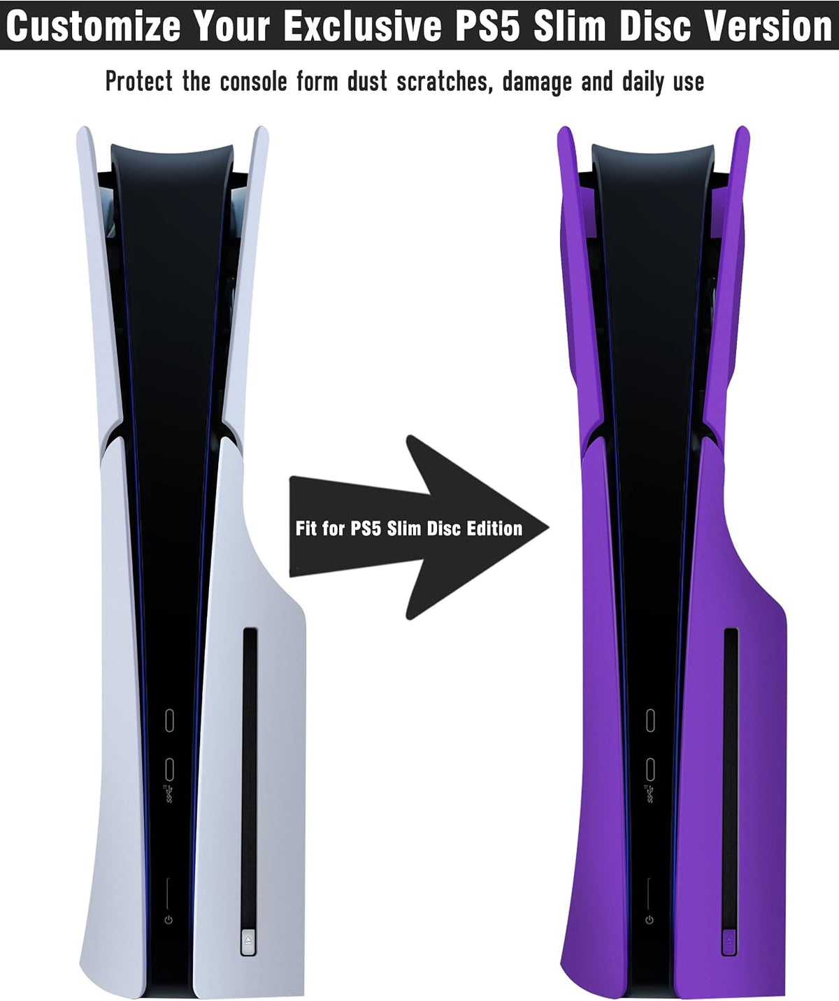Faceplates for PS5 Slim Accessories with Cooling Vents,  Replacement Case Cover for PS5 Slim Disc Edition 4 Cover Plates, Anti-Scratch Dustproof Skin ABS Plates Purple