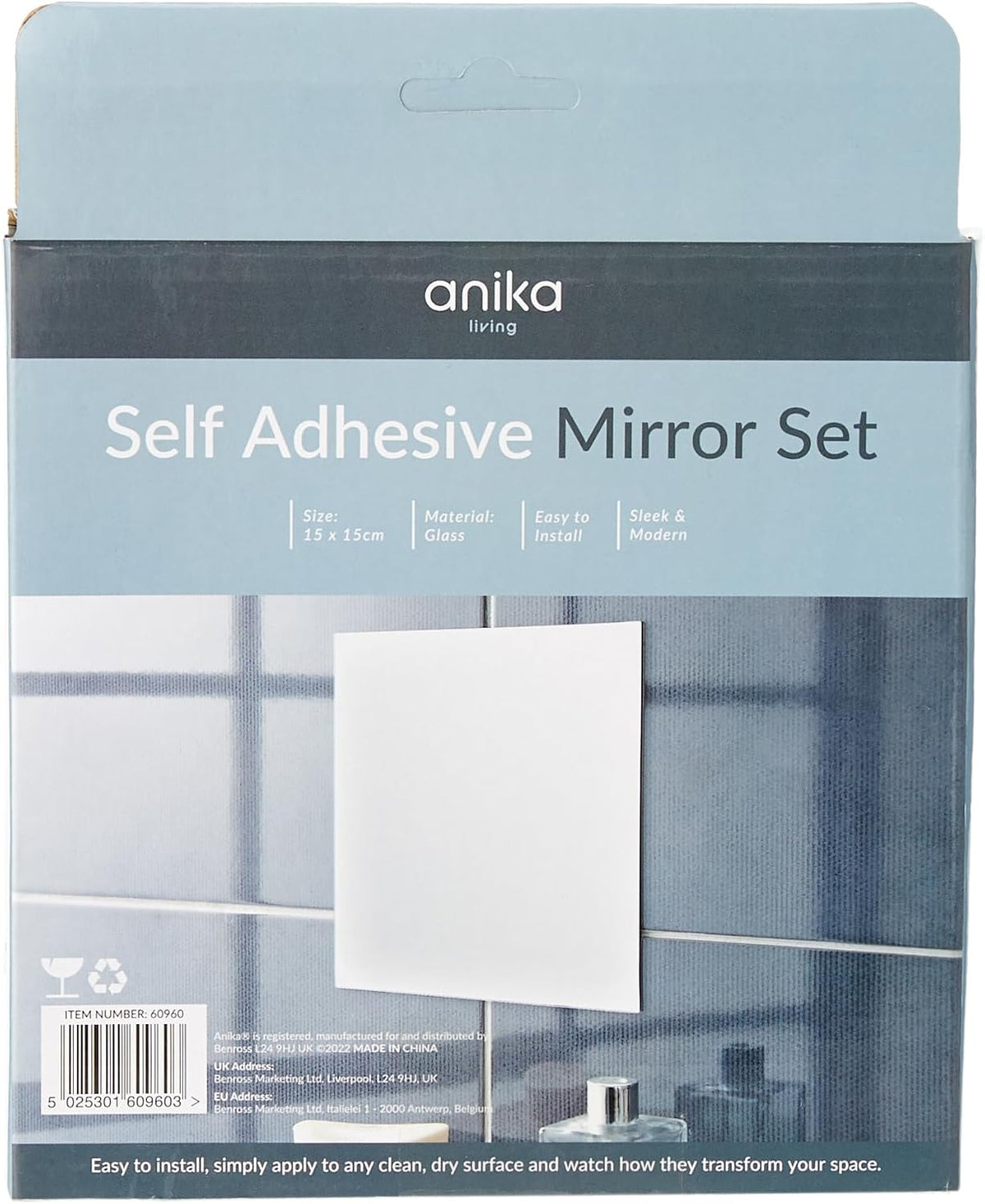 15Cm Self Adhesive Square Mirrors, Pack of 3, Modern Wall Mirrors